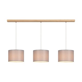 Suspension en Bois de Chêne Huilé et Tissu Gris ,3xE27 Max.40W,DOVE,16390374