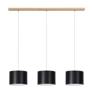 Suspension en Bois de Chêne Huilé et Tissu Noir ,3xE27 Max.40W,DOVE,16400374