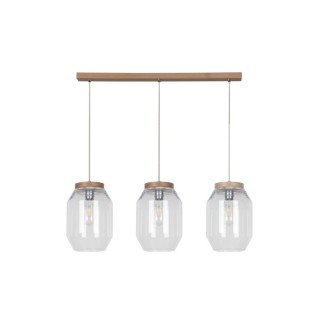 Suspension en Bois de Chêne Huilé et Verre Transparent ,3xE27 Max.60W,VASO,169110374