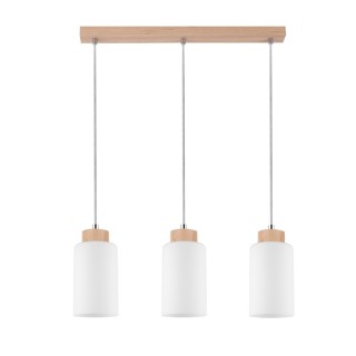 Suspension en Bois de bouleau et Verre Blanc ,3xE27 Max.60W,BOSCO,1720360