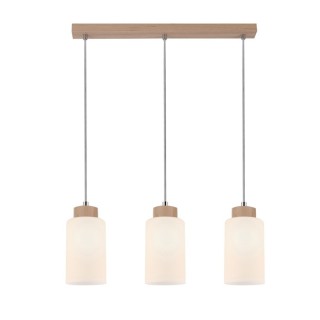 Suspension en Bois de bouleau et Verre Blanc ,3xE27 Max.60W,BOSCO,1720360