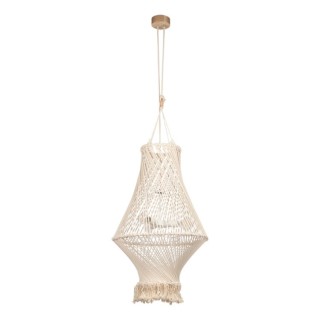 Suspension en Bois de Chêne Huilé et Macramé couleur Crème ,3xE27 Max.15W Led,REVE,18127374