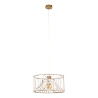 Suspension en Bois de Chêne Huilé et Macramé couleur Crème ,1xE27 Max.15W Led,REVE,184517174