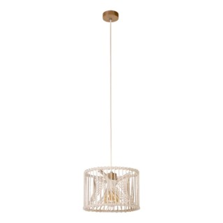 Suspension en Bois de Chêne Huilé et Macramé couleur Crème ,1xE27 Max.15W Led,REVE,184617174