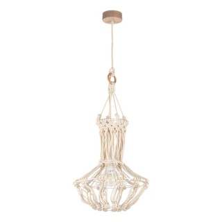 Suspension en Bois de Chêne Huilé et Macramé couleur Crème ,1xE27 Max.15W Led,SAMBA,18717174