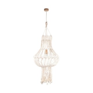 Suspension en Bois de Chêne Huilé et Macramé couleur Crème ,1xE27 Max.15W Led,SAMBA,18727174