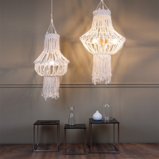 Suspension en Bois de Chêne Huilé et Macramé couleur Crème ,1xE27 Max.15W Led,SAMBA,18727174