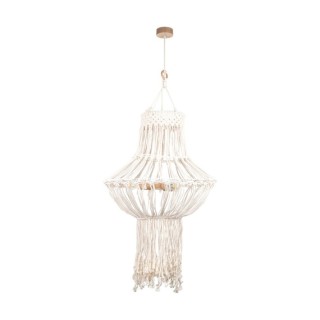 Suspension en Bois de Chêne Huilé et Macramé couleur Crème ,3xE27 Max.15W Led,SAMBA,18737374