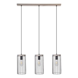 Suspension en Bois de Pin teinté Gris et Métal Noir ,3xE27 Max.60W,TIMEO,195109357