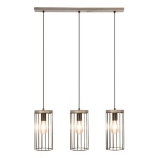 Suspension en Bois de Pin teinté Gris et Métal Noir ,3xE27 Max.60W,TIMEO,195109357