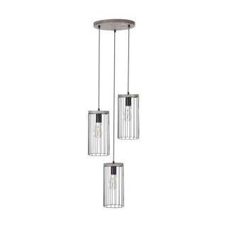 Suspension en Bois de Pin teinté Gris et Métal Noir ,3xE27 Max.60W,TIMEO,195109357R