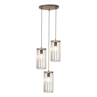 Suspension en Bois de Pin teinté Gris et Métal Noir ,3xE27 Max.60W,TIMEO,195109357R