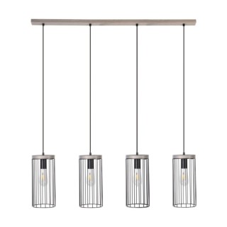 Suspension en Bois de Pin teinté Gris et Métal Noir ,4xE27 Max.60W,TIMEO,195109457