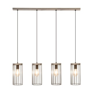 Suspension en Bois de Pin teinté Gris et Métal Noir ,4xE27 Max.60W,TIMEO,195109457