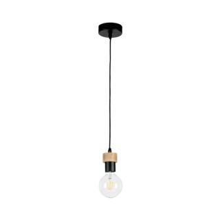 Suspension en Métal Noir et Bois de Chêne Huilé ,1xE27 Max.60W,CLARTE,3271104