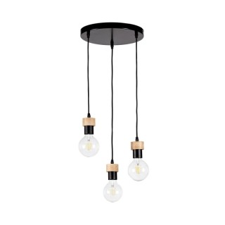 Suspension en Métal Noir et Bois de Chêne Huilé ,3xE27 Max.60W,CLARTE,3271304R