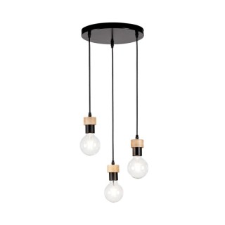 Suspension en Métal Noir et Bois de Chêne Huilé ,3xE27 Max.60W,CLARTE,3271304R