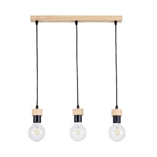 Suspension en Bois de Chêne Huilé et Métal Noir ,3xE27 Max.60W,CLARTE,3274374