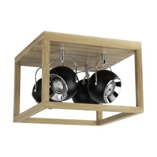 Plafonnier en Bois de Chêne Blanchi et Métal Noir ,Incl.4xGU10 Max.5W,ROY,5224474