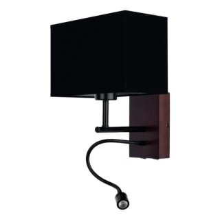 Applique en Bois de Hêtre couleur Noyer, Métal Noir et Tissu Noir, 1xE27 Max.25W Incl. 1xLED Intégrée 2,5W,SONAR,5732976