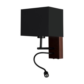 Applique en Bois de Hêtre couleur Noyer, Métal Noir et Tissu Noir, 1xE27 Max.25W Incl. 1xLED Intégrée 2,5W,SONAR,5732976