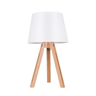 Lampe de Table en Bois de Chêne Huilé et Tissu Blanc,1xE27 Max.60W,TRIPOD,6111074