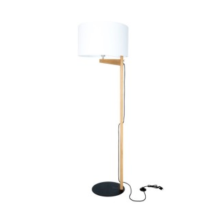 Lampadaire en Métal Noir, Bois de Chêne Huilé et Tissu Blanc ,1xE27 Max.60W,ALINA,751021904