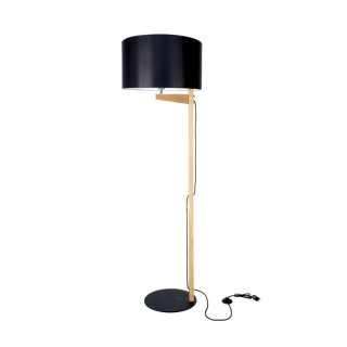 Lampadaire en Métal Noir, Bois de Chêne Huilé et Tissu Noir ,1xE27 Max.60W,ALINA,751041904