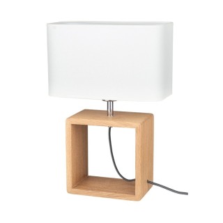 Lampe de Table en Bois de Chêne Huilé et Tissu Blanc,1xE27 Max.25W,CADRE,7702974