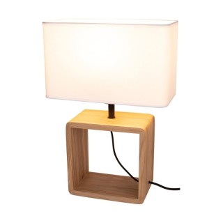 Lampe de Table en Bois de Chêne Huilé et Tissu Blanc,1xE27 Max.25W,CADRE,7702974