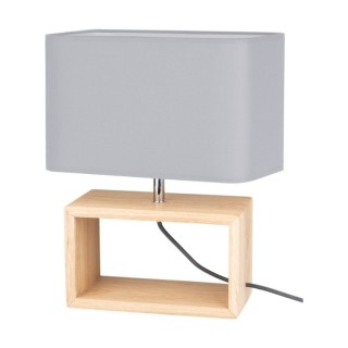 Lampe de Table en Bois de Chêne Huilé et Tissu Gris,1xE27 Max.25W,CADRE,7721174