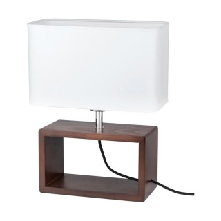 Lampe de Table en Hêtre couleur Noyer et Tissu Blanc ,1xE27 Max.25W,CADRE,7722976