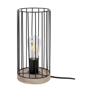 Lampe de Table en Bois de Pin teinté Gris et Métal Noir,1xE27 Max.25W,TIMEO,796049157