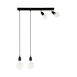 Suspension en Métal Noir-Doré et Céramique Noire ,4xE27 Max.25W,PORCIA,81279404