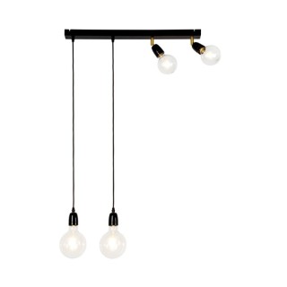 Suspension en Métal Noir-Doré et Céramique Noire ,4xE27 Max.25W,PORCIA,81279404