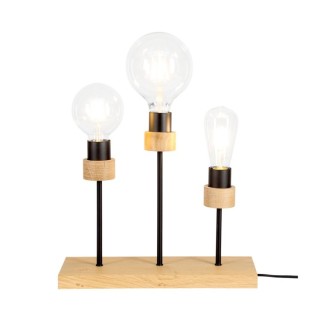 Lampe de Table en Bois de Chêne Huilé et Métal Noir,3xE27 Max.25W,CHANDELLE,84149374