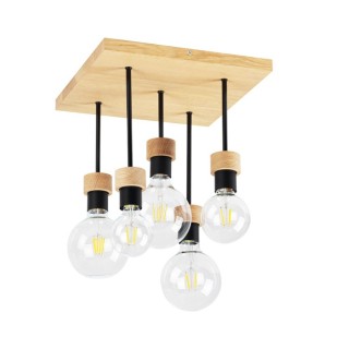 Plafonnier en Bois de Chêne Huilé et Métal Noir ,5xE27 Max.40W,CHANDELLE,8424574