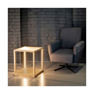 Lampadaire Table en Bois de Chêne Huilé et Verre dépoli ,1xLed 24V, 27W Intégrée, avec variateur tactile, TAVOLI GLASS,8881974