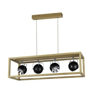 Suspension en Bois de Chêne Huilé et Métal Noir ,Incl.4xGU10 Max.6W,ROY,61640474