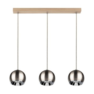 Suspension en Bois de Chêne Huilé et Métal Satiné ,Incl.3xGU10 Max.6W,BALL WOOD,5141374