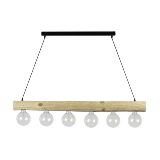 Suspension en Bois de Pin Naturel et Métal Noir ,6xE27 Max.60W,TRABO SIMPLE,69860604