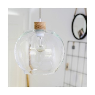 Suspension en Bois de Chêne Huilé et Verre Transparent, 1xE27 Max.60W,SVEA,13560174