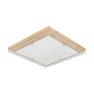 Plafonnier en Bois de Bouleau, Métal Chromé et Verre Blanc-Transparent ,Incl.1xLED Intégrée 24W,FINN,4024060