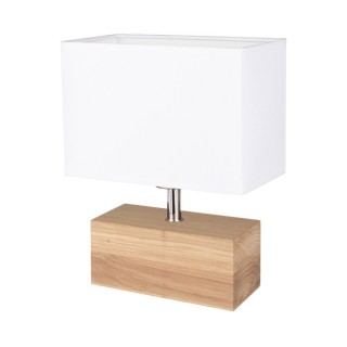 Lampe de Table en Bois de Chêne Huilé et Tissu Blanc, 1xE27 Max.25W,THEO,7462174