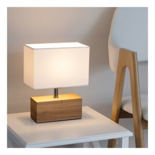 Lampe de Table en Bois de Chêne Huilé et Tissu Blanc, 1xE27 Max.25W,THEO,7462174