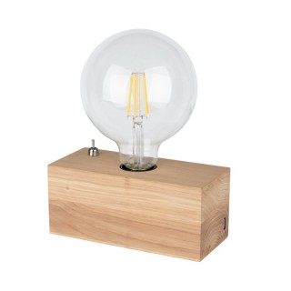 Lampe de Table en Bois de Chêne Huilé avec chargeur USB Intégré, 1xE27 Max.25W,THEO,7461174