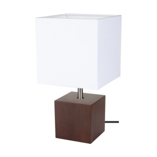 Lampe de Table en Bois de Hêtre couleur Noyer et Tissu Blanc, 1xE27 Max.25W,TRONGO SQUARE,7199176