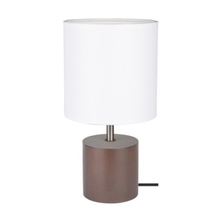 Lampe de Table en Bois de Hêtre couleur Noyer et Tissu Blanc, 1xE27 Max.25W,TRONGO ROUND,7181976