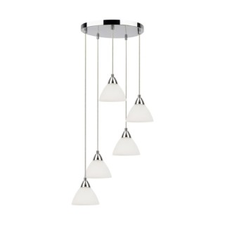 Suspension en Métal Chromé et Verre Transparent et Blanc ,5xE14 Max.40W,PRAHAS,17950528