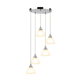 Suspension en Métal Chromé et Verre Transparent et Blanc ,5xE14 Max.40W,PRAHAS,17950528